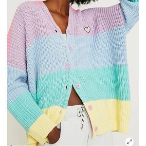 Lazy Oaf Rainbow Pastel Stripe Cardigan One Size Oversized